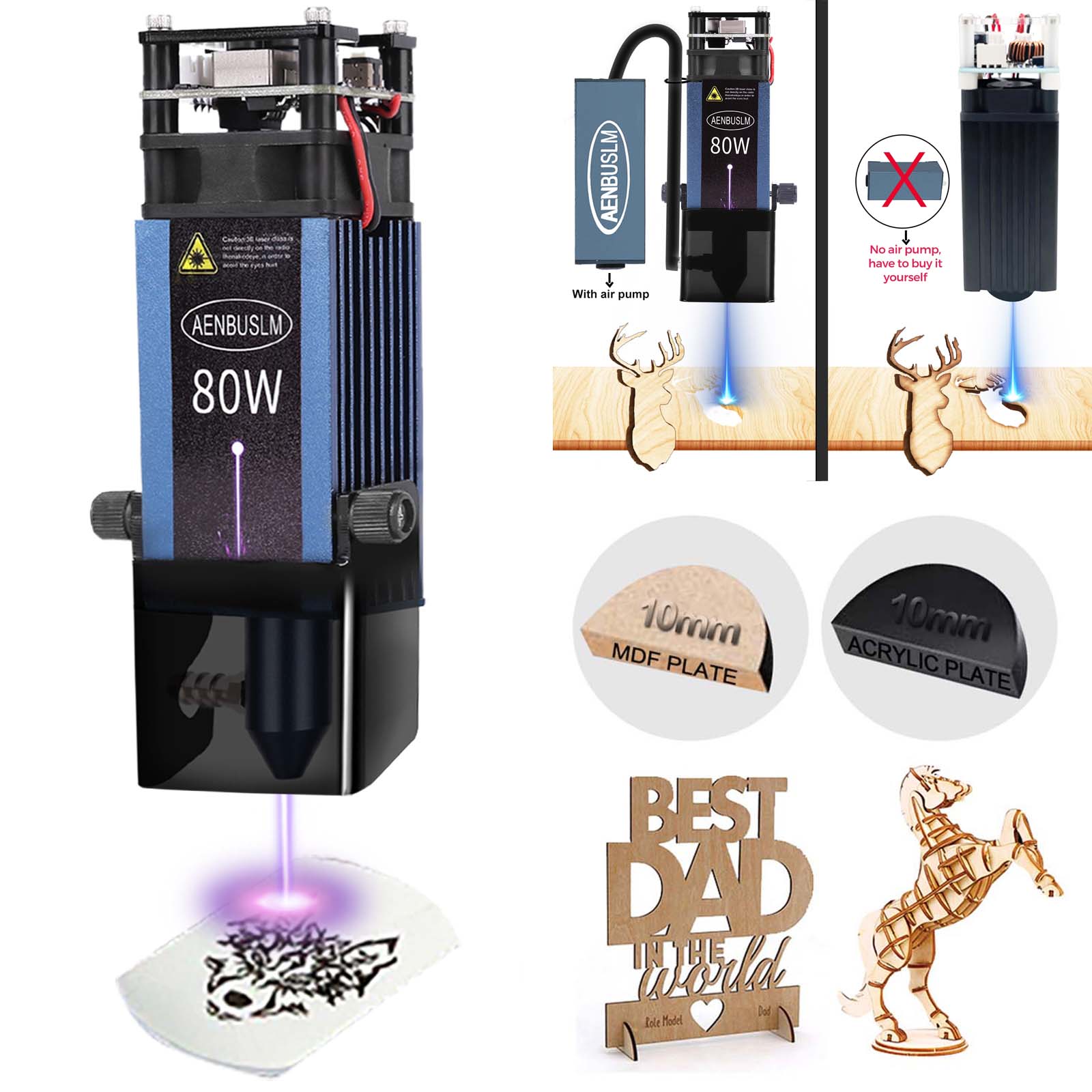 Metal Laser Cutter Head - AENBUSLM 40W 80W ตัดเลเซอร์โมดูล 450 มม.เลเซอร์แกะสลักหัว