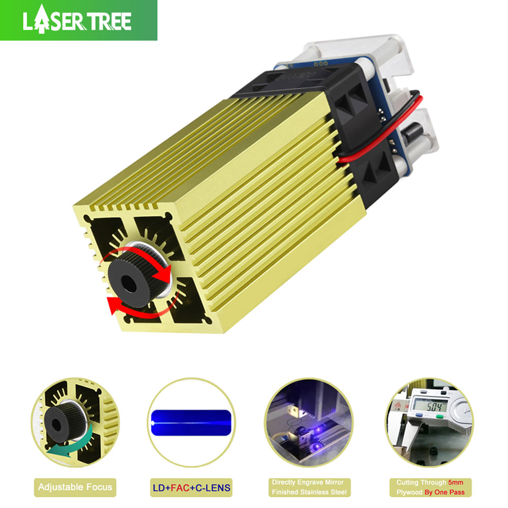 Metal Laser Cutter Head - ต้นไม้เลเซอร์ 4W 5W โมดูลเลเซอร์ 12V ปรับโฟกัสเลเซอร์สีฟ้า